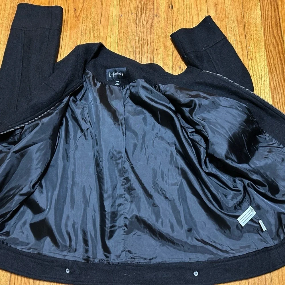 Relativity Black Jacket Coat Top Zip Front Lined Women's Size 20W Wool Blend